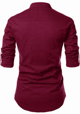 Mens Casual Slim Fit Full Sleeve Pocket Contrast Kurta